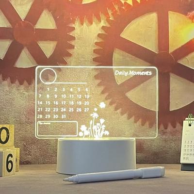 Transparenter Schreibtischkalender aus Acryl, Planer, LED-Nachtlicht mit Ständer, löschbarer Marker, Bürokalender, Planer