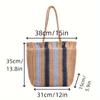 New Versatile Single Shoulder Grass Woven Bag with Striped Hand Woven Bag, Large Capacity Tote Bag, Women's Vacation Beach Bag