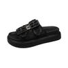 Mori retro double-buckle one-word with thick-soled slippers for women's outer wear New Year's new one-pedal Boken cool slippers