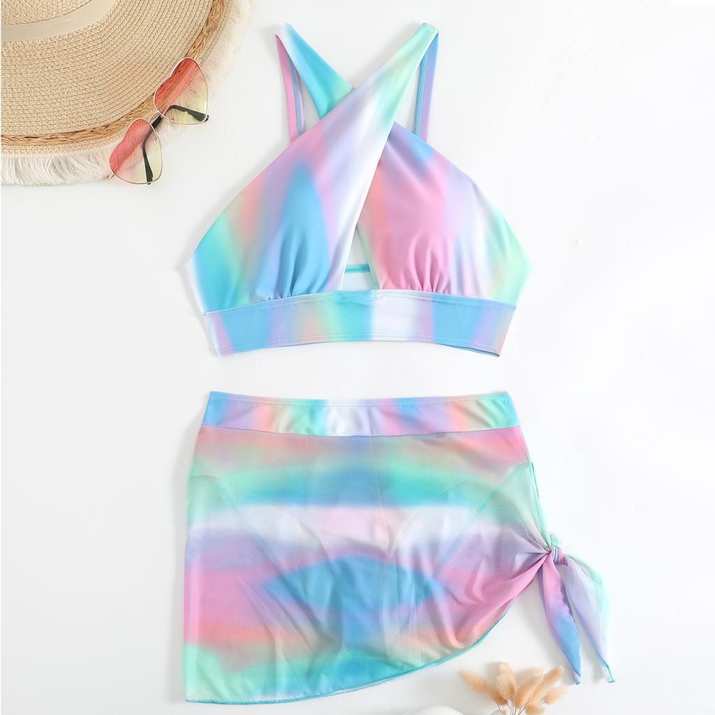 Damen Split Fashion Sexy Bikini Print mit Brustpolster ohne Stahlhalterung Badeanzug