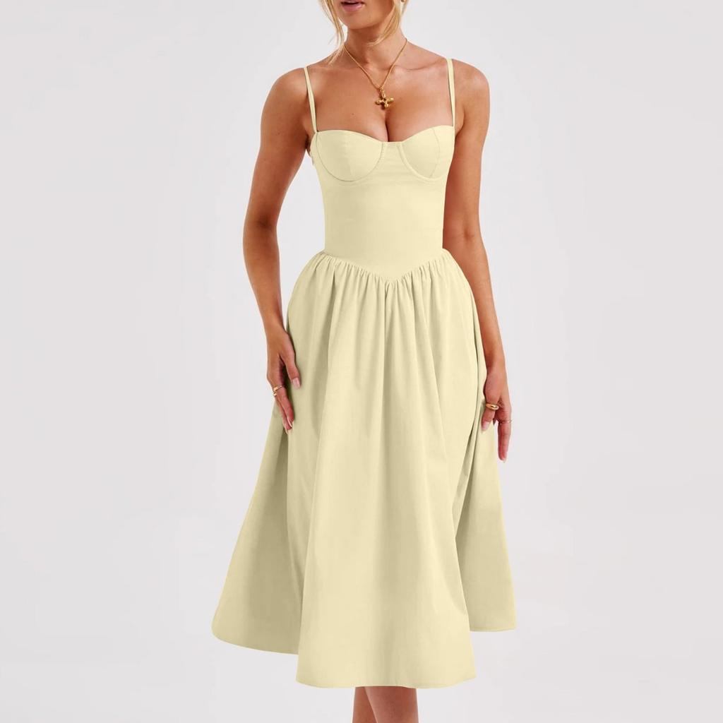 Summer  Women's Cami Dress French Retro Long Dress Court Style Dopamine Outfit