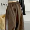 Weiche Bequeme Lässige Hosen Damen Cargohose Elastischer Bund Kordelzug Saum mit Taschen Seitenstreifen Weiter Beinschnitt Sport Streetwear