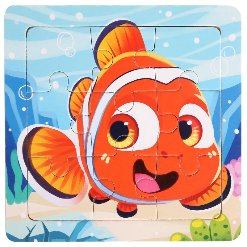 11cm Children Wooden Jigsaw Puzzle Games Cartoon Animal Vehicle Pattern Wooden 3d Puzzle Montessori Educational Toys