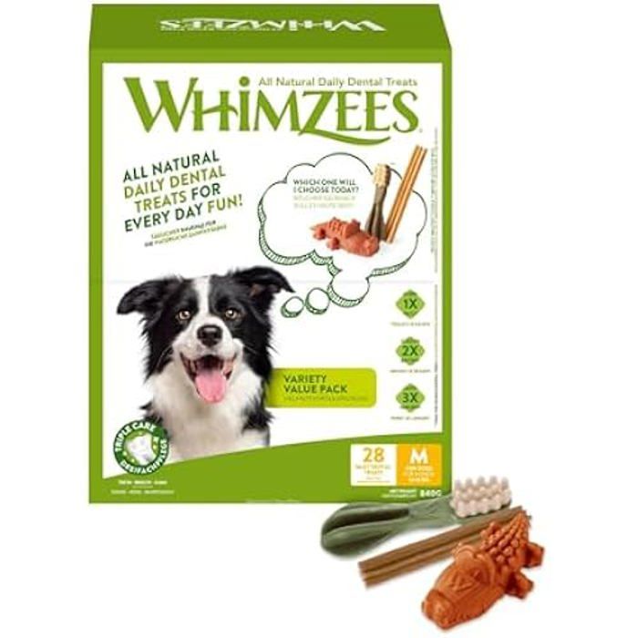 Friandise - WHIMZEES - Snack Variete Value Box M - 28 Pièces - Santé Dentaire - Ingrédients Sains