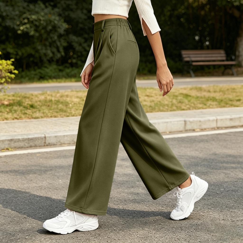 Women Casual Loose Wide Leg Pants Street Style Relaxed Fit Long Trousers with Pockets Simple Design Comfortable Daily Wear