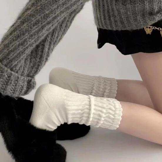 1 Pair Women Crew Socks Solid Color Ribbed Calf Scrunch Boot Socks Elastic Warm Socks Versatile Footwear Accessory