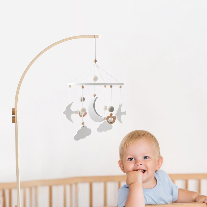Baby Wooden Bed Bell Bracket Mobile Hanging Rattle Toys Crib Bracket Hanger Baby Crib Mobile Bed Bell Toy Holder Arm Bracket