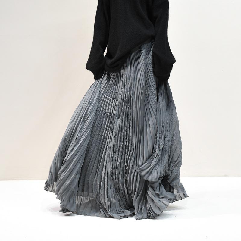 2025 Eleganter Chiffon-Midikleid mit 6 Meter breitem Saum für Damen, A-Linie, für Frühling/Sommer