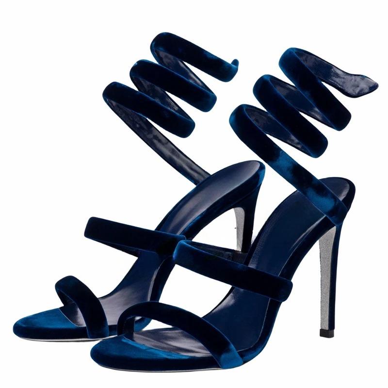 Fashion 2024 New Ankle Snake Twine Around Sandals Sexy Silver Gold Summer Fine High Heel Open Toe Temperament Women's Shoes Size 43