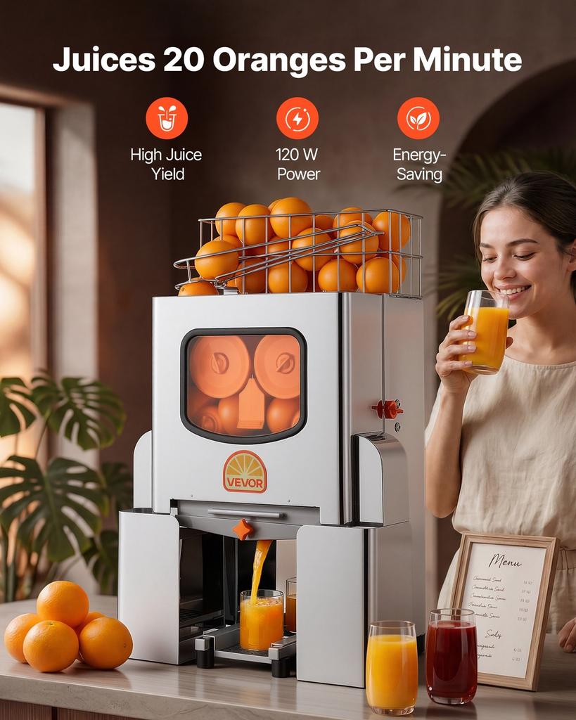 Commercial Orange Juicer Machine, 120W Electric Orange Juice Press, Stainless Steel Orange Squeezer for 20 per Minute, Lemon Citrus Pomegranates