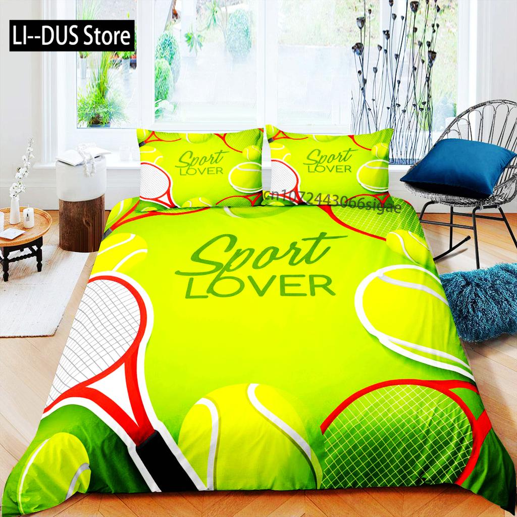 Dekbedovertrekset Tennisbal Sportspel Thema Beddengoedset Eenpersoonsmaat Voor Kinderen Tieners Volwassenen Tennisracket Bal Dekbedovertrek