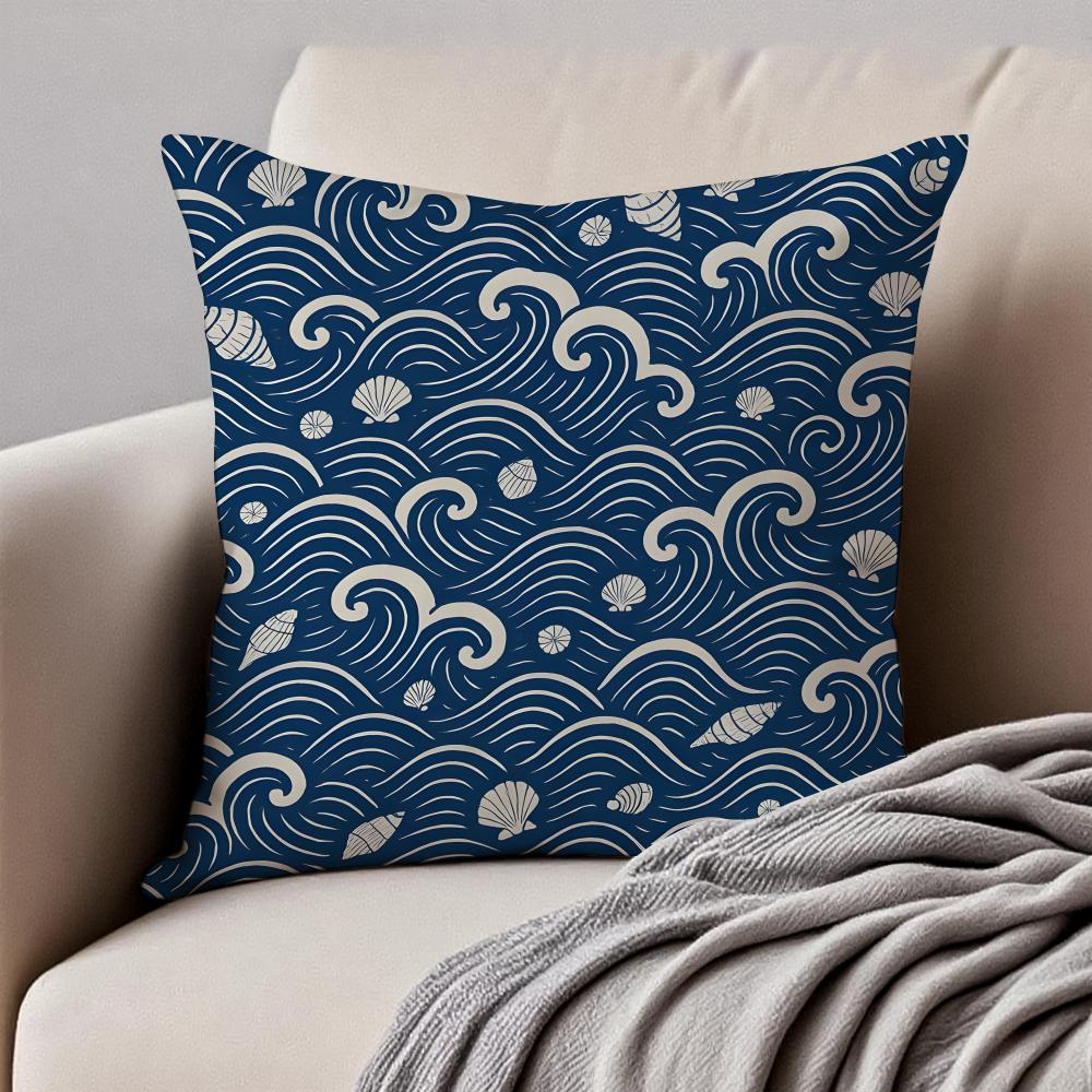 Elegant Chinese Traditiona Wave Cliff Pattern Cushion Cover Pillowcase Antidustmite Invisible Zipper Short Plush Sofa Cushion