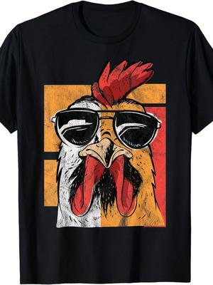 Cool kohout v slunečních brýlích Retro Retro potisk kuřete Tričko Muži Ženy Pohodlné A Všestranné Vhodné na léto