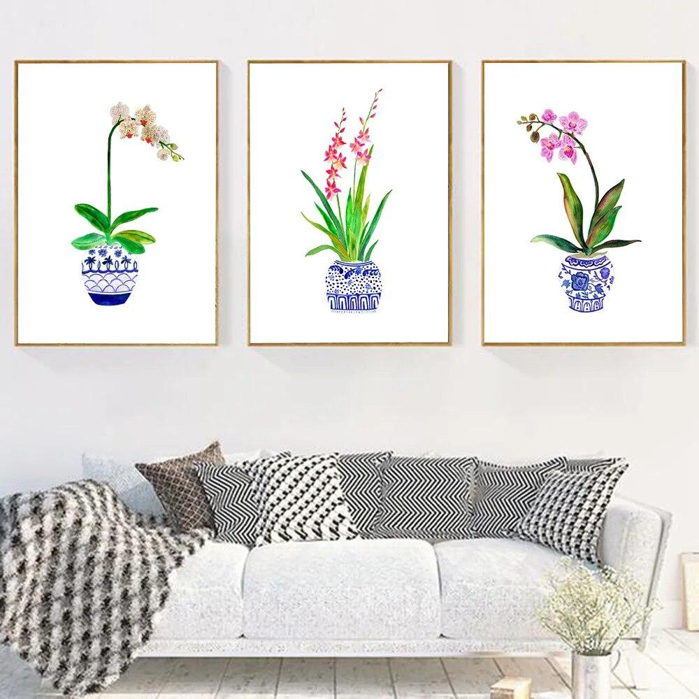 Acuarelă Flori Sălbatice Print Floral Frunză Botanic Verdeață Frunze Artă Pictură pe Pânză Postere Verzi Sălbatice Decor Artă de Perete pentru Casă Fără Ramă