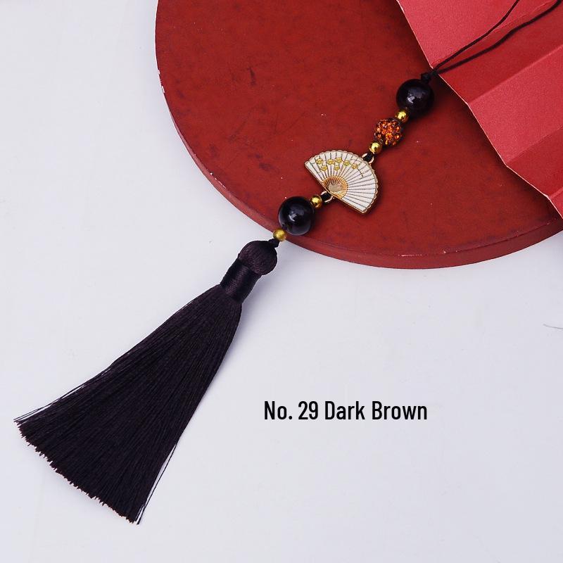 Ancient Style White Tassel Fan Pendant for Hanfu/Qipao Lapel or Phone