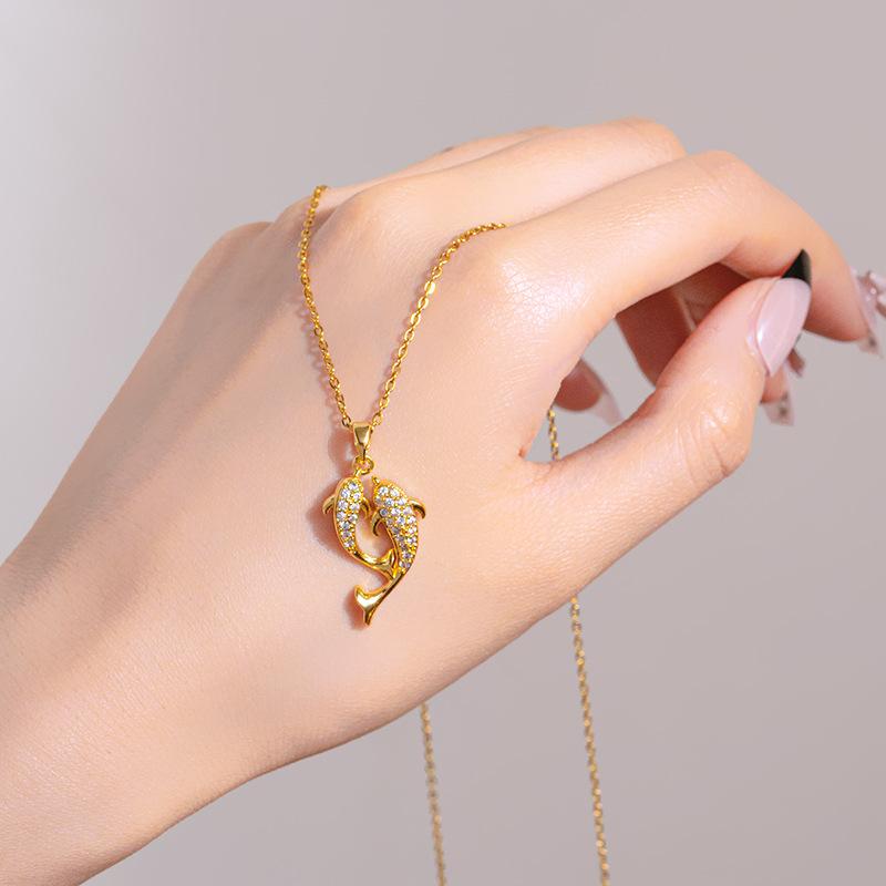 1 Pcs Copper Micro Zirconia Pendant with Stainless Steel Chain Combination Light Luxury Versatile Collarbone Chain