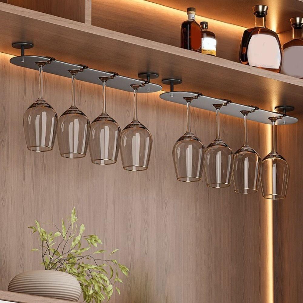 Space Aluminum Upside Down Wine Glass Holder Punch-free Inverted Goblets Rack Wine Glass Rack  Bar