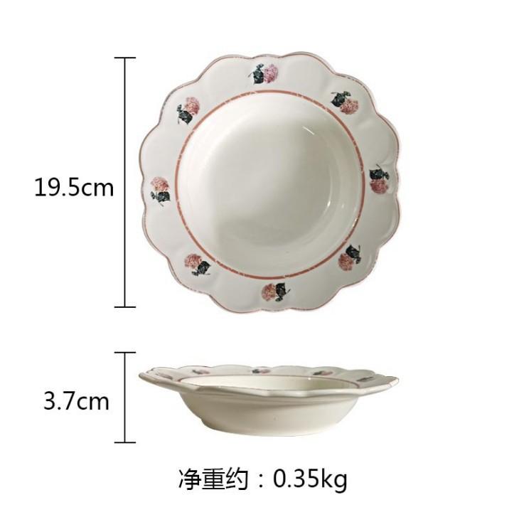 Ins French Household Kitchen Vintage Flower Plate Afternoon Refreshment Cake Ceramic Dish Fruit Salad  Swing Props