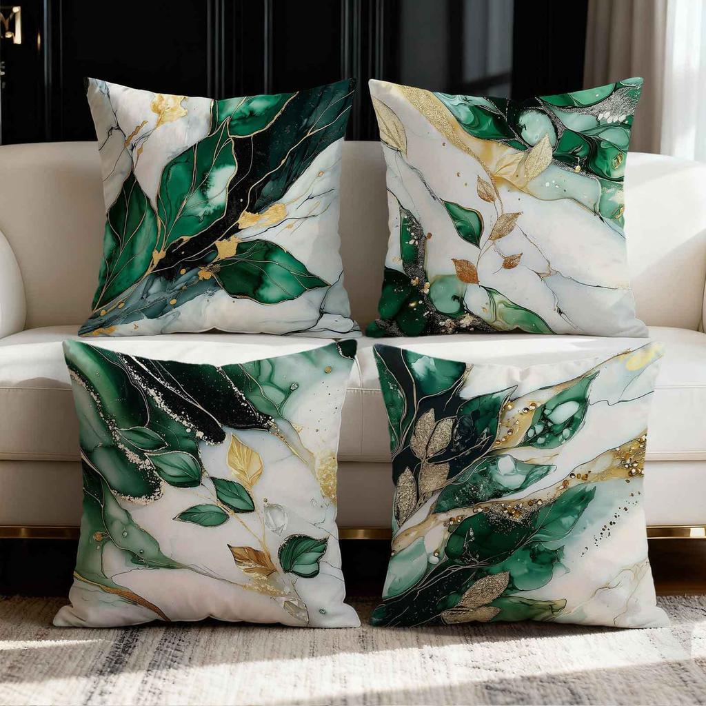 Green Gold Leaf And Branch Pattern Printing Pillow Cover Short Plush Suitable Living Rooms Bedrooms Sofas Throw Cushion Cover