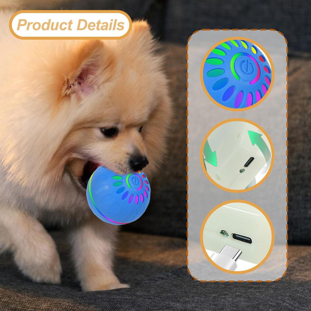 Interactive Dog Ball Toy Moving Ball, USB Rechargeable with Colorful Light Pet Automatic Rolling
