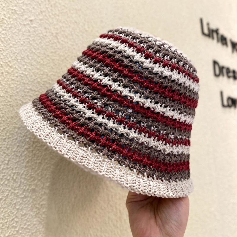 Spring and Summer Knitted Bucket Hat Color Matching Shows the Face Small Seaside Vacation Sunshade Anti-sun Hat Bucket Hat Tide