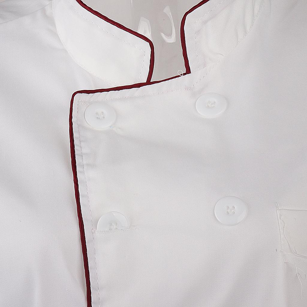 Men Women Chef Uniform Single Breasted Cook Short Sleeve Coat M Red