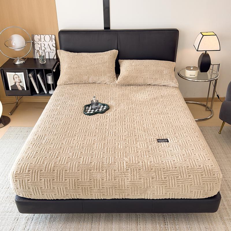 Hot Winter Warm Coral Fleece Fitted Sheet Elastic Mattress Protector Cover Fluffy Plush Bed Linen Couple Double Bed King Size