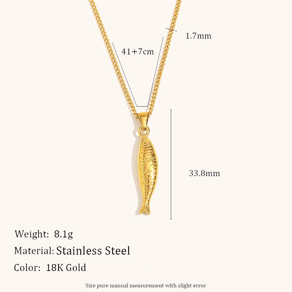 18K Gold-Plated Stainless Steel Cross Salmon Pendant Necklace for Women