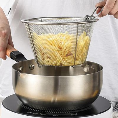 Cestello per Friggitrice Pieghevole in Acciaio Inossidabile con Manico Pieghevole 46180 Pollici Cestello Rotondo in Rete Metallica per Frittura in Cucina