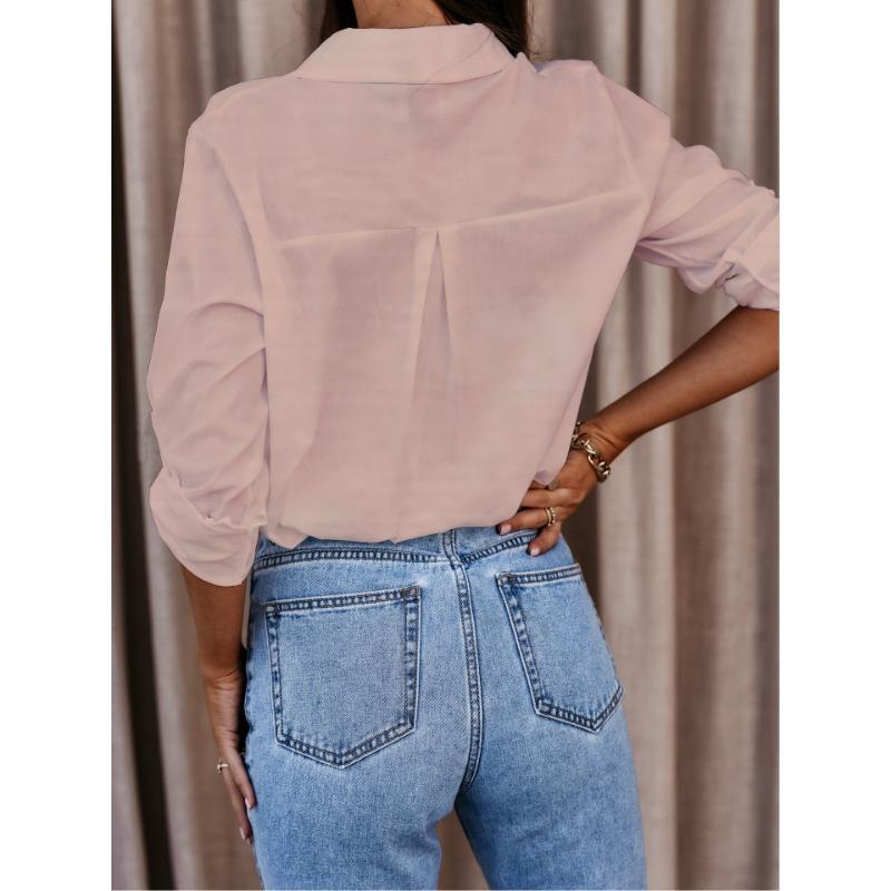 Fashion Long Sleeved Simple Loose Office Women Shirt Button-up Lapel Solid Color Casual Blouse Spring Autumn Solid Color Elegant Basic Tops Clothing