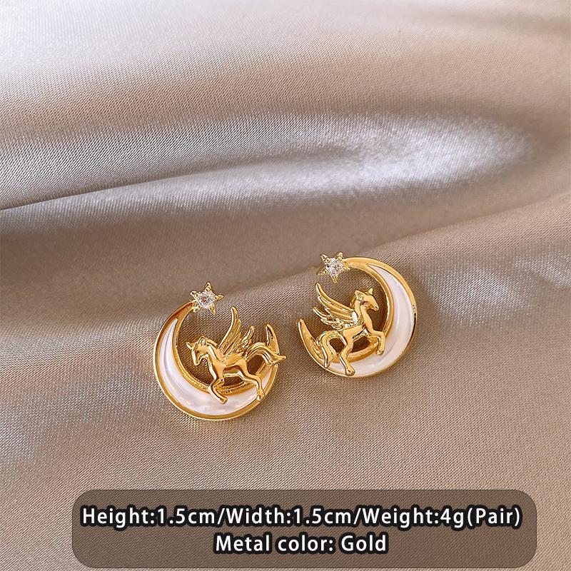 

Women s Golden Color Moon Pegasus Shaped Stud Earrings Trendy 2026 Jewelry Christmas Classic Luxury Accessories For Girls Gift