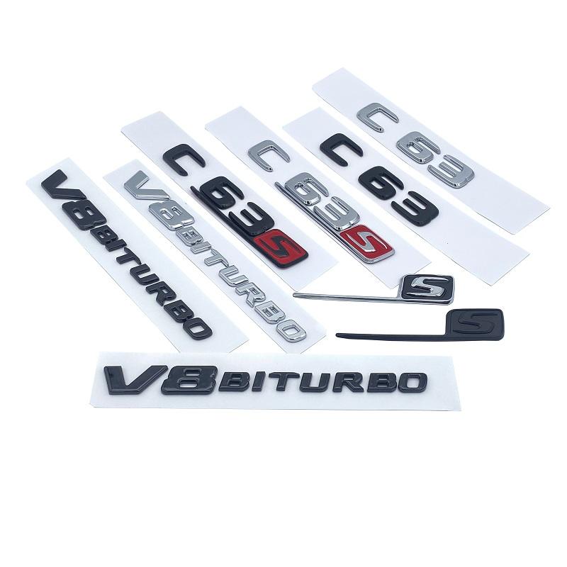 3D Matte Black Letters V8 Biturbo 4matic Emblém pro Mercedes Benz AMG C63 C63S Coupe Blatník kufru Typový štítek s logem