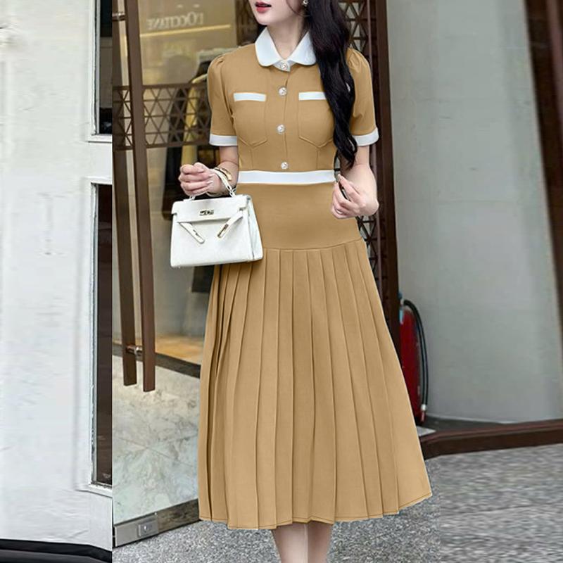 

ZANZEA Women Casual Turn Down Collar Summer Short Sleeve Pleated Dress 5XL