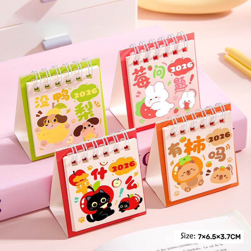 4Pcs Cute Horse 2026 Calendar Desk Calendar Ornament Cartoon Kawaii Planner Agenda Daily Monthly Stationery Office Supplies