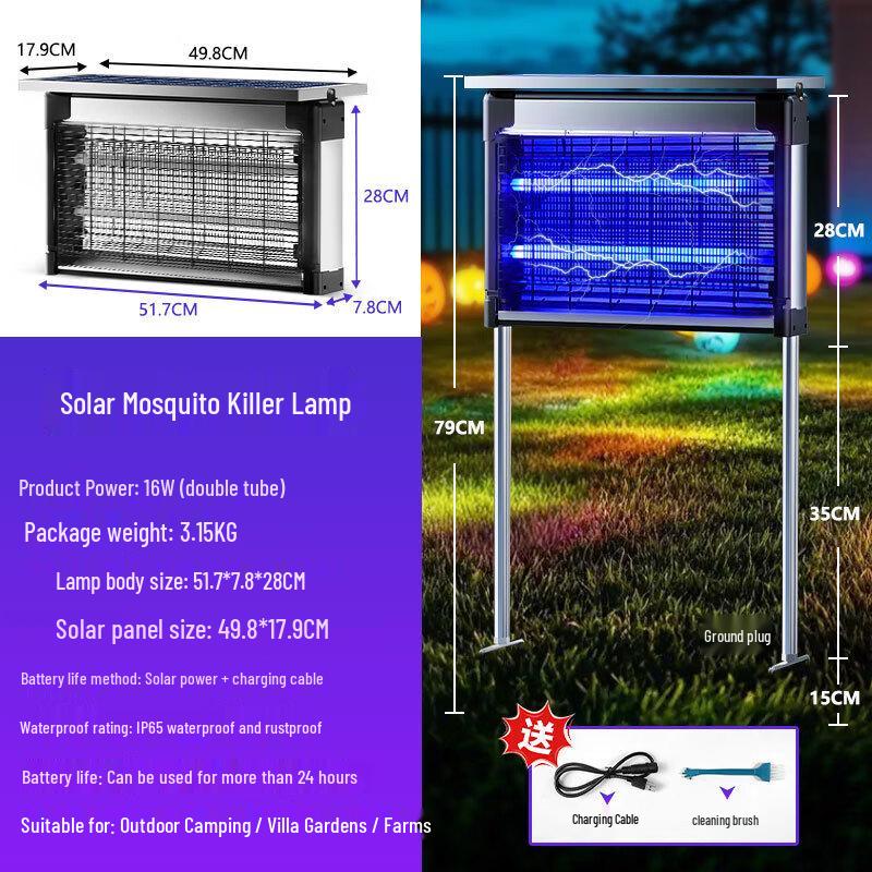 CHNSL Solar Outdoor 16W Dual Tube Mosquito Killer Lamp