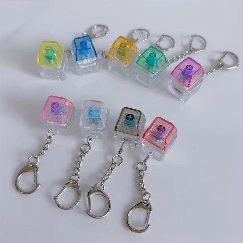 LED Keyboard Keychain Mechanical Button Fidget Key Switch Caps Finger Toys Relief Stress Small Gifts Car Key Ring For Adults