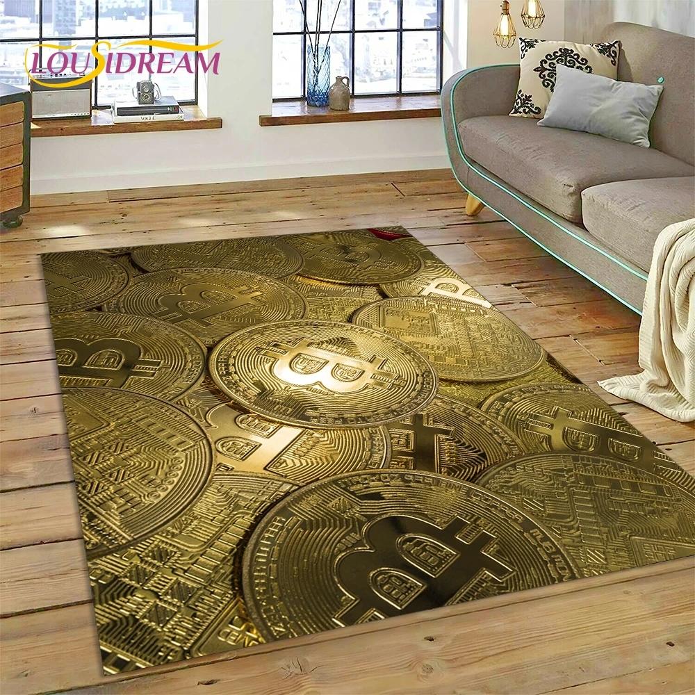 Bitcoin 3D Virtual Currency NFT Area Rug Carpet for Bedroom Living Room Home Sofa Decoration,Children Game Large Decor Floor Mat