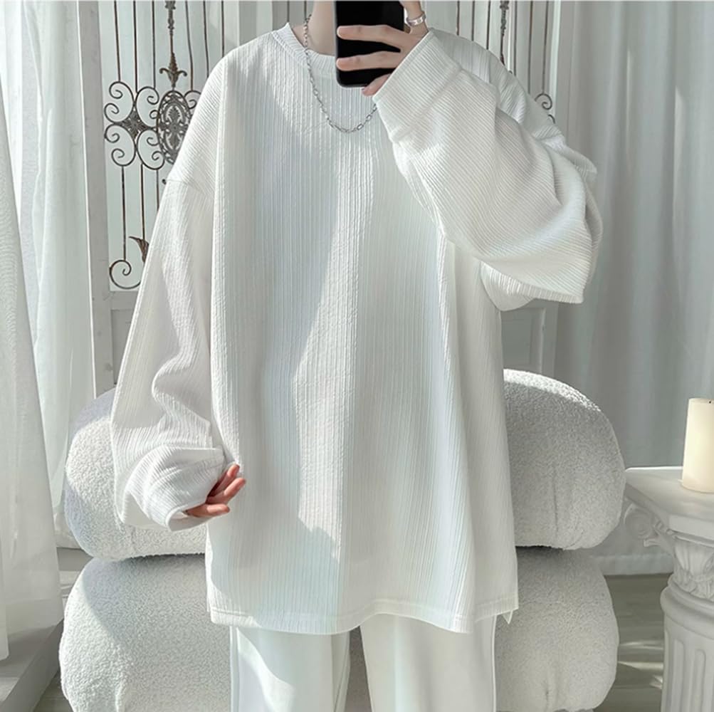 Poperdision Long Sleeve Stylish Popular Solid Plus Sizes Loose Soft To the Oversized Cool for Spring and Men's T-Shirt, Fall/Winter Sweatshirt, Top,
