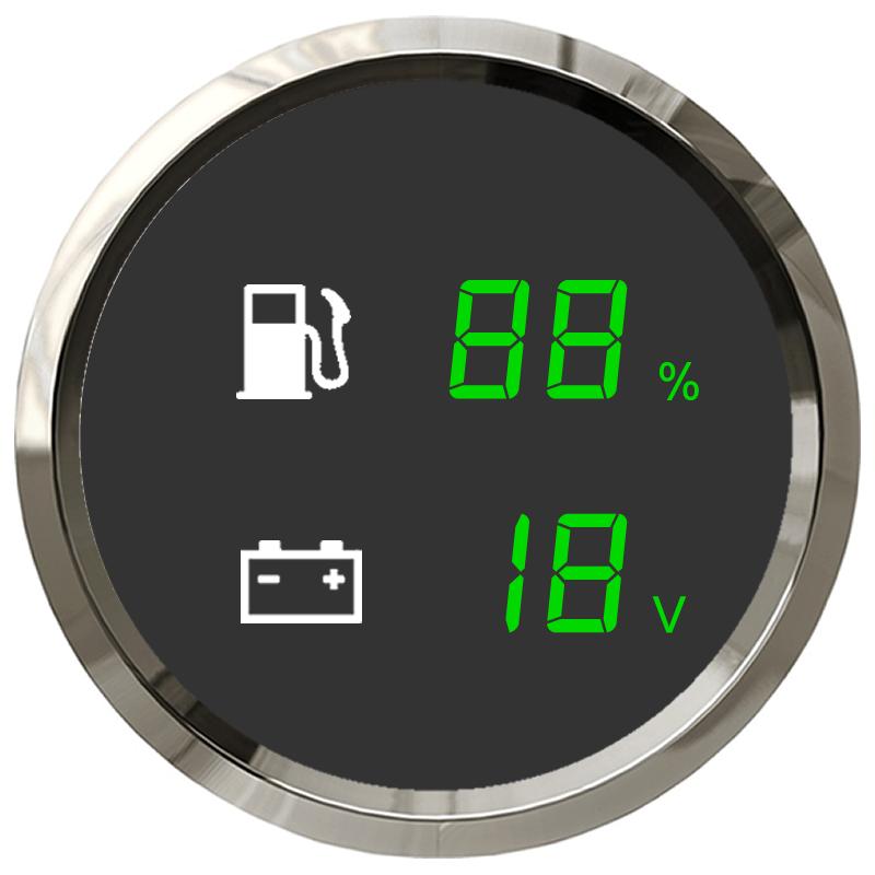 Rhaxel 52mm 2in1 Multifunctional Gauge Fuel Level Water Temperature Voltage Water Level 9-32V for Truck RV Yachts with Alarm FV-BS