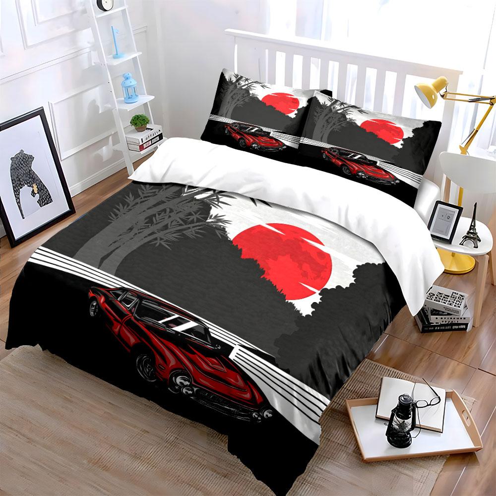 Classic Car Under Red Moon  Kid'S And Adults' Bedroom Decor, Exquisite Three-Piece Bedding Set Gift
