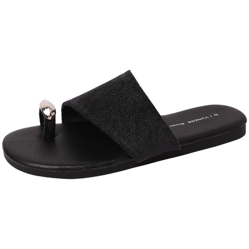 Strass Koreanische Version Nische Ein-Wort-Set Zehenslipper Damen Sommer Retro Mode Flachboden-Sandalen Atmungsaktive Lässige Coole Slipper