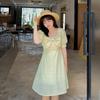 2022 Plus Size Women's Summer Dress with Puff Sleeves and Bow (Model K1480)