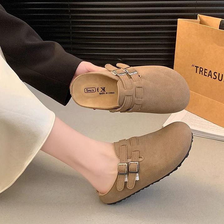 Shoes lazy half slippers not tired feet wear soft leather soft bottom cool slippers bag head casual retro boken shoes women 35 3339₽