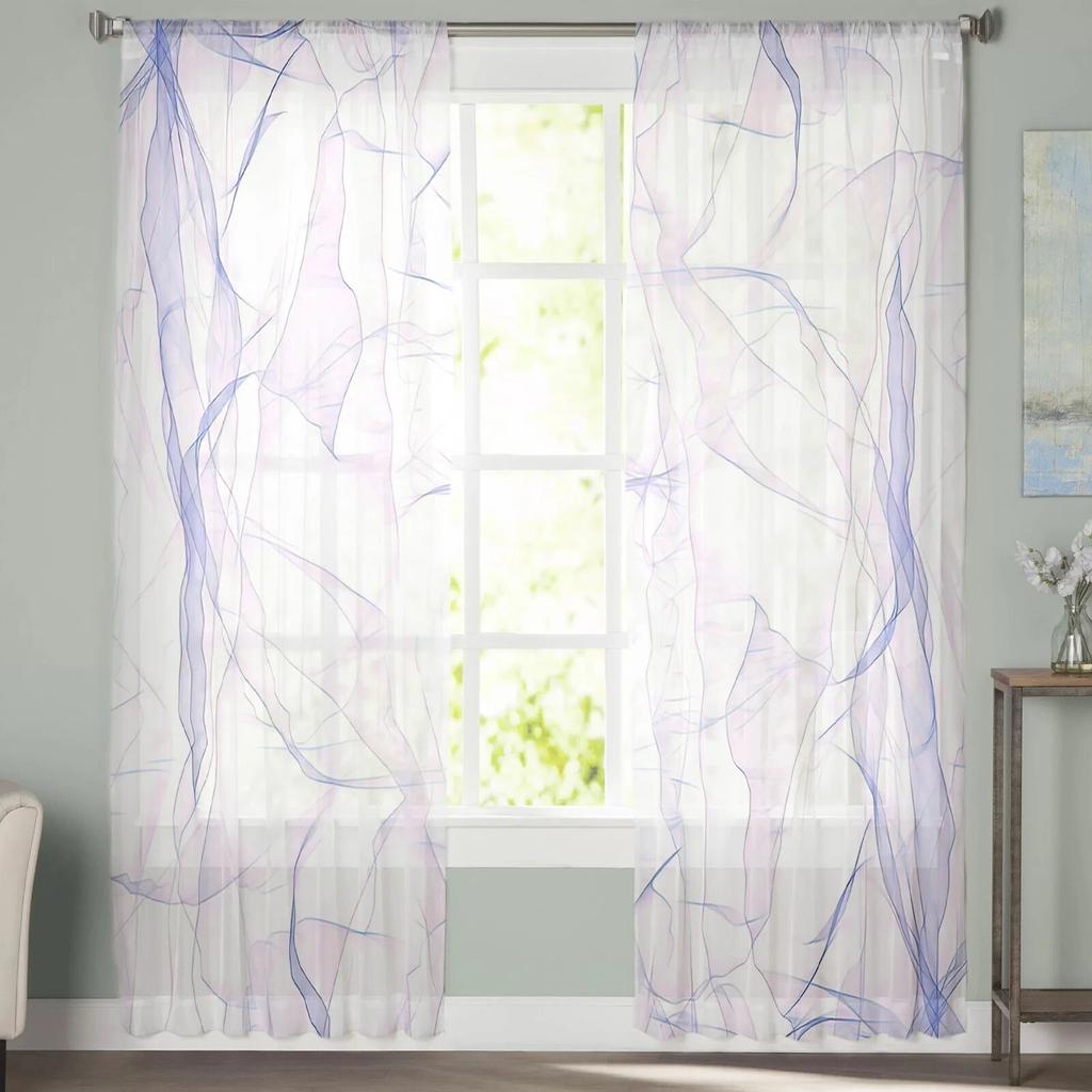Line Gradient Pattern Purple Abstract Voile Sheer Curtains Living Room Window Tulle Curtain Kitchen Bedroom Drapes Home Decor