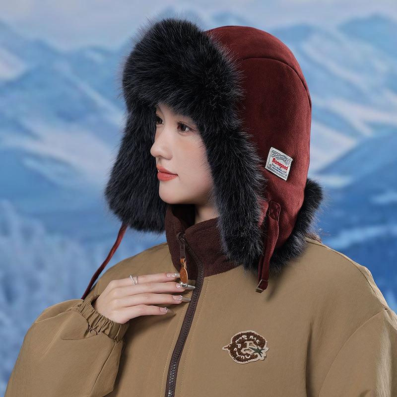 Thickened Wind and Cold Lightning Front Hat Winter Women's Outdoor Fleece Ear Protection Hat Plush Ski Hat
