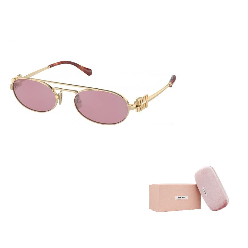 Miu Miu Hollow Logo Metal Oval Sunglasses Men sunglasses Gold MU54ZSZVN50D