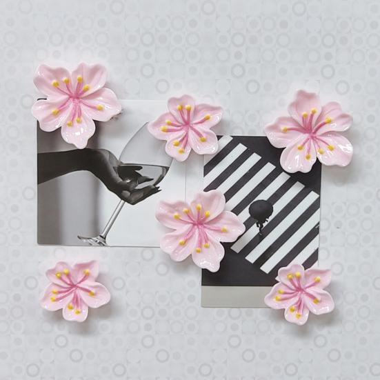 20Pcs Pink Cherry Blossom Refrigerator Magnet Photo Notes Holder Home Office Kitchen Whiteboard Locker Fridge Peach Flower Magnetic Decoration