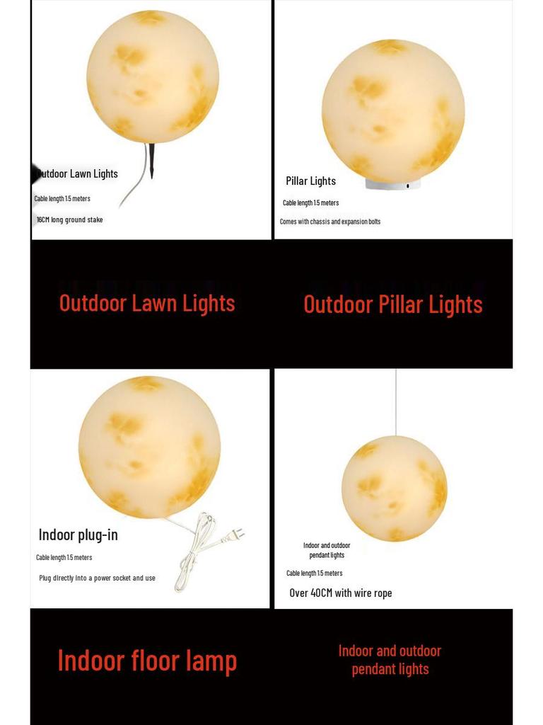 Moon Floor Lamp: Courtyard Landscape Lighting In Various Sizes, Rechargeable & Solar-Powered Options Available