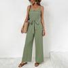 Womens Square Neck Sleeveless Belted Wide Leg Jumpsuit