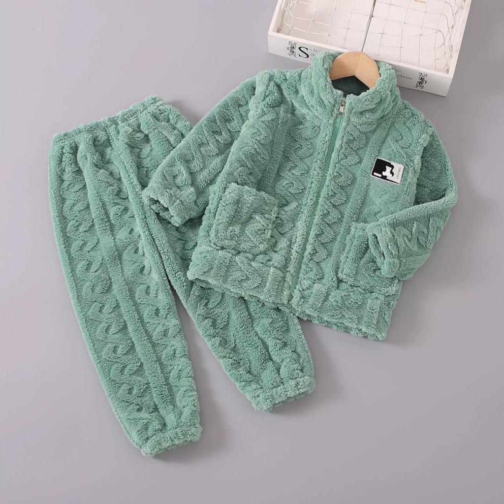 Kinder-Pyjamas für Mädchen, Korallen-Fleece, verdickter Jungen-Waschlappen, Herbst und Winter, für Babys und Mädchen, Heimkleidung, Winteranzug
